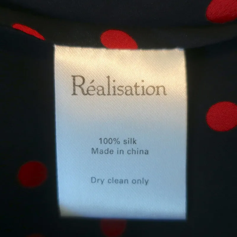 Realisation Par Alexandra Polka Dot Wrap Dress Black Ruffled Silk Size Medium