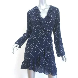 Realisation Par Alexandra Wrap Dress Navy Star Print Ruffled Silk Size Large