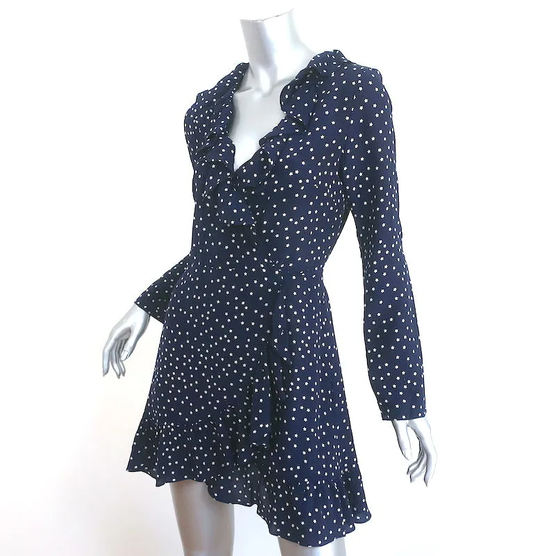 Realisation Par Alexandra Wrap Dress Navy Star Print Ruffled Silk Size Medium