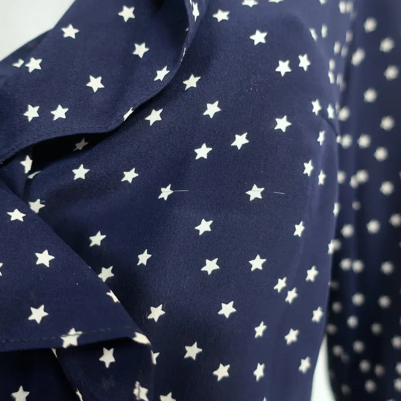 Realisation Par Alexandra Wrap Dress Navy Star Print Ruffled Silk Size Medium