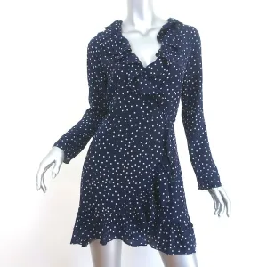 Realisation Par Alexandra Wrap Dress Navy Star Print Ruffled Silk Size Medium