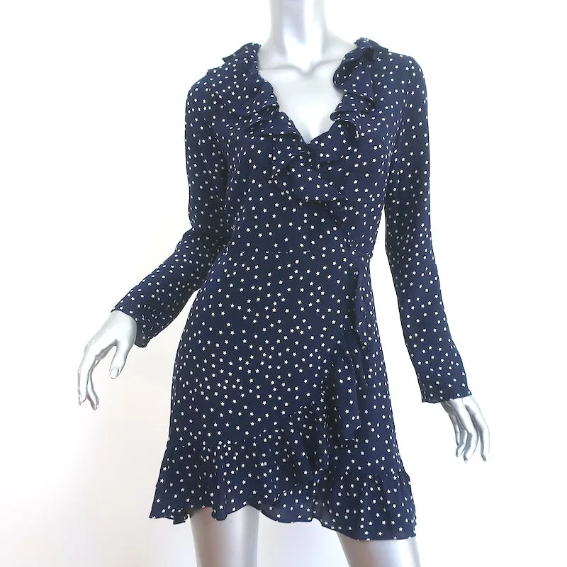 Realisation Par Alexandra Wrap Dress Navy Star Print Ruffled Silk Size Medium