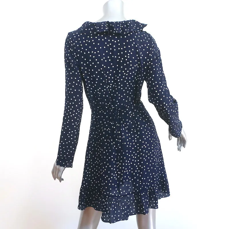 Realisation Par Alexandra Wrap Dress Navy Star Print Ruffled Silk Size Medium