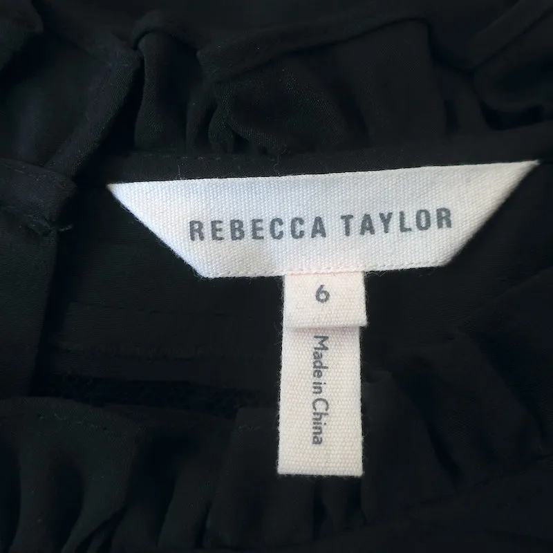 Rebecca Taylor Mini Dress Black Lace-Trim Ruffled Silk Size 6