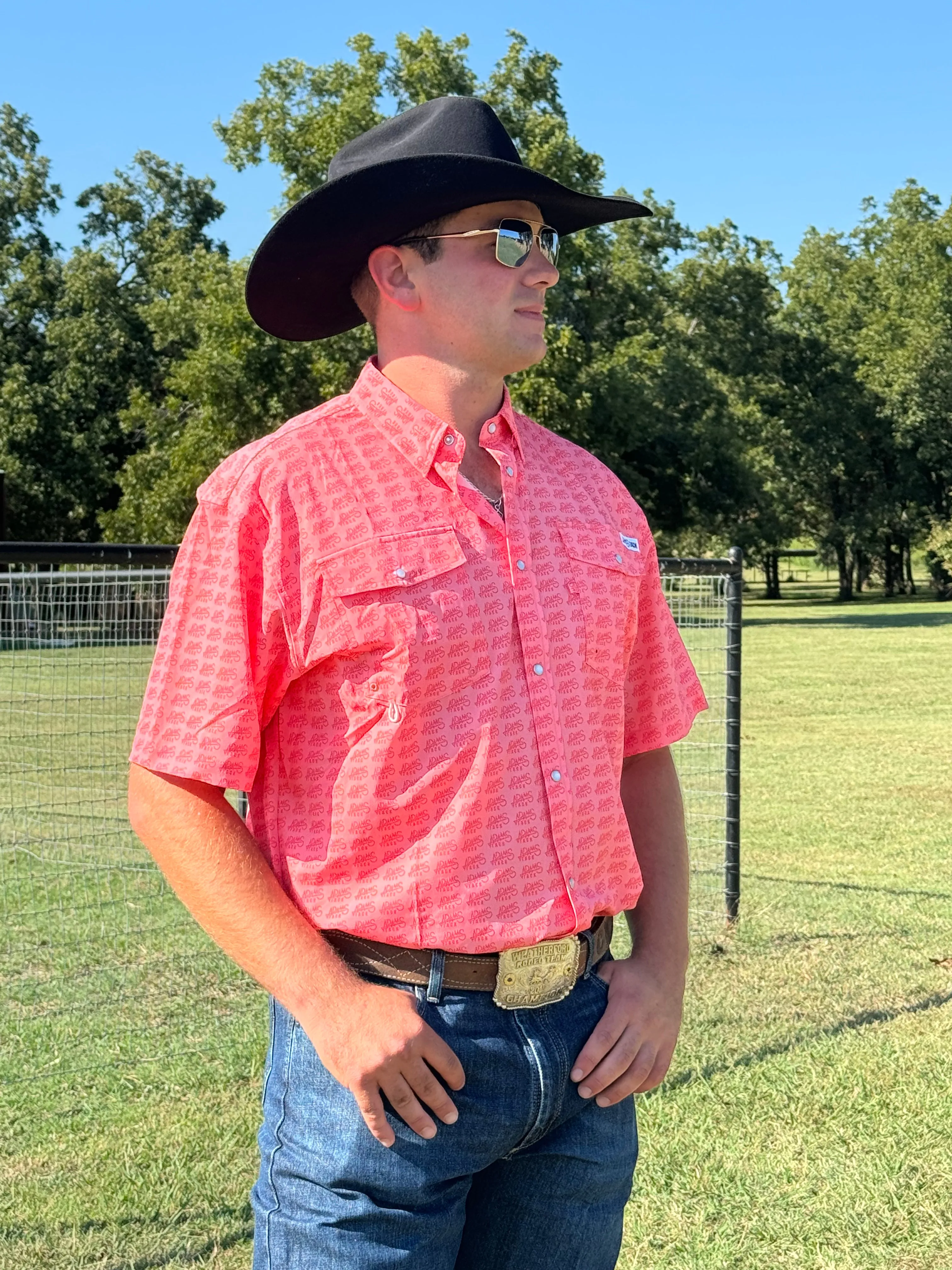 Red Adams Tack Logo Fishing Shirt