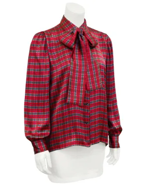 Red, Blue and Brown Tartan Pussy Bow Blouse