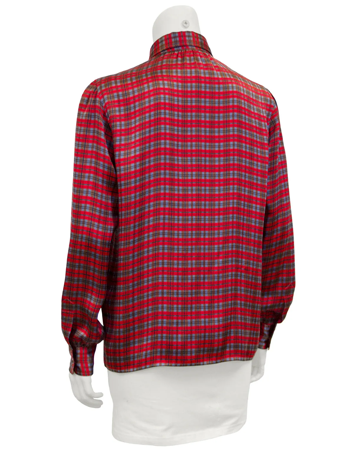 Red, Blue and Brown Tartan Pussy Bow Blouse