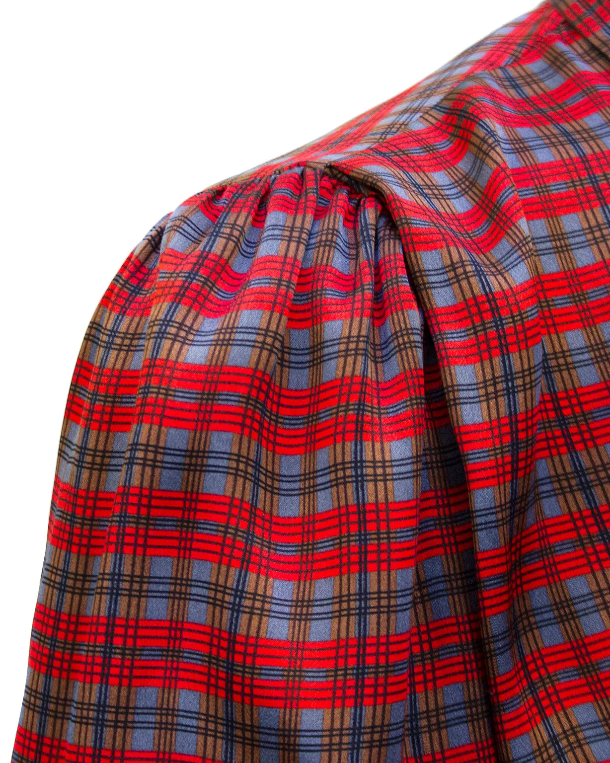 Red, Blue and Brown Tartan Pussy Bow Blouse