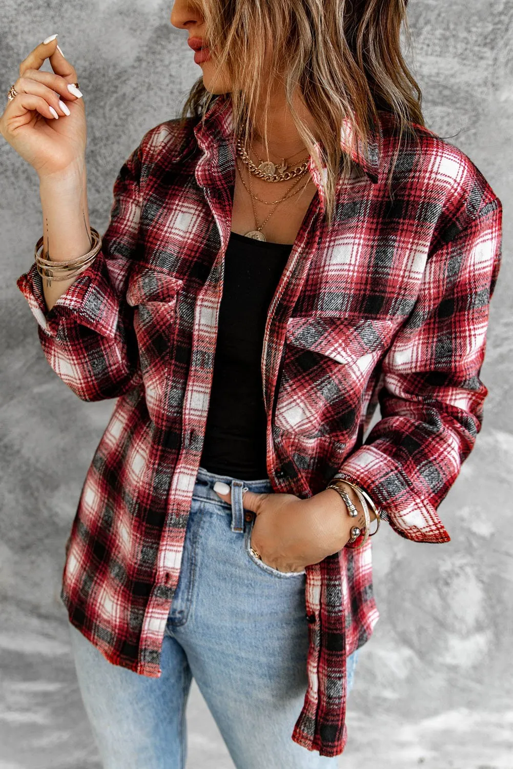 Red Buttons Plaid Shacket