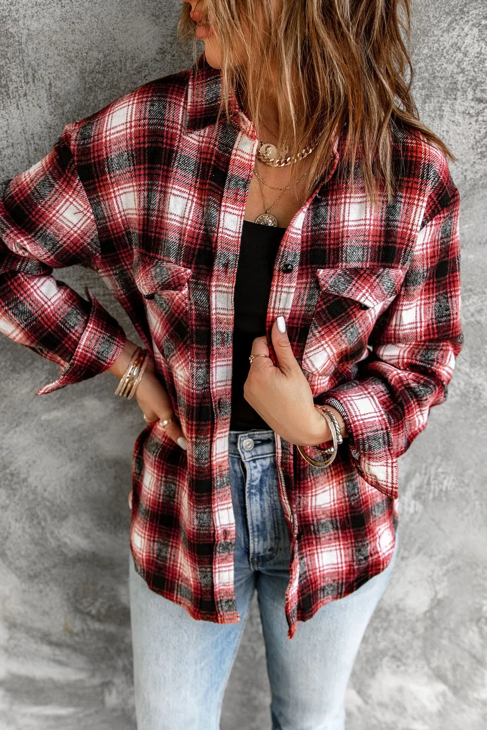 Red Buttons Plaid Shacket