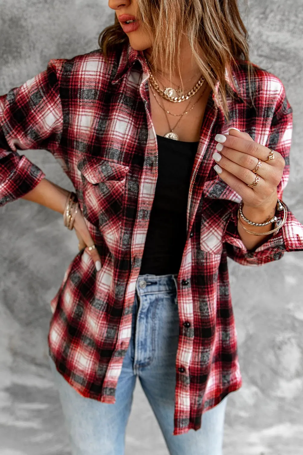 Red Buttons Plaid Shacket