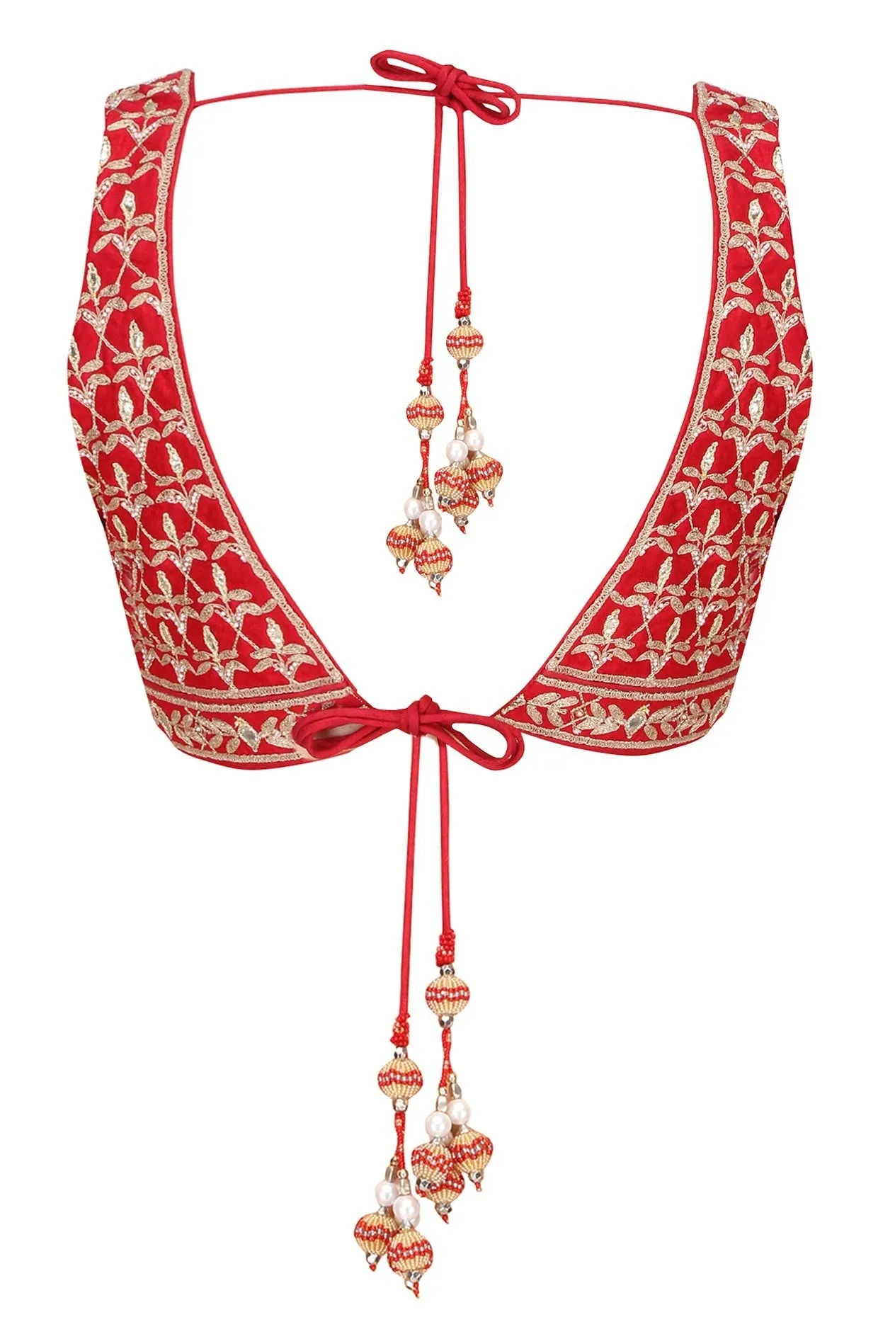 Red color gotta patti embroidered blouse in silk