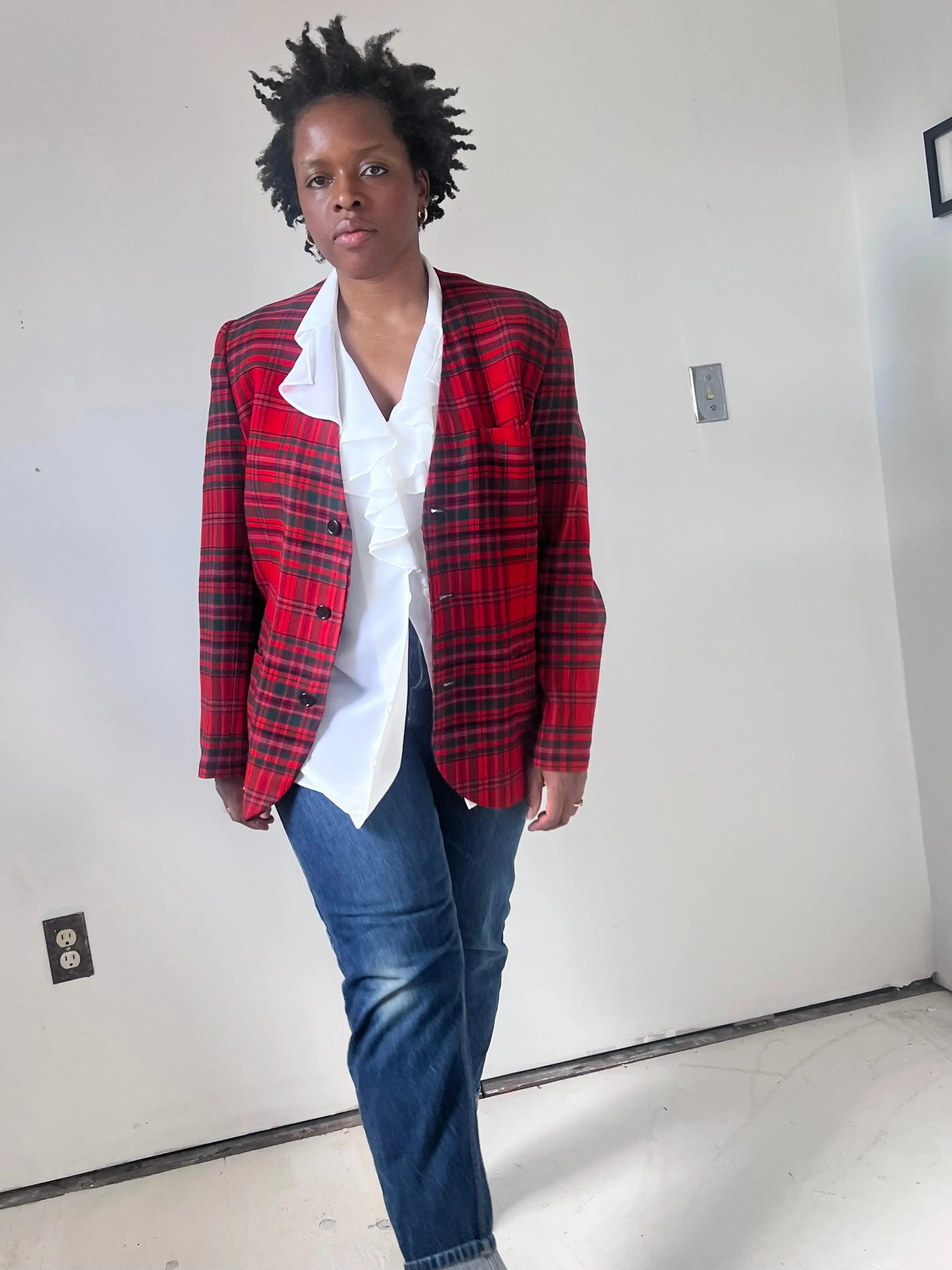 Red Plaid Wool Blazer