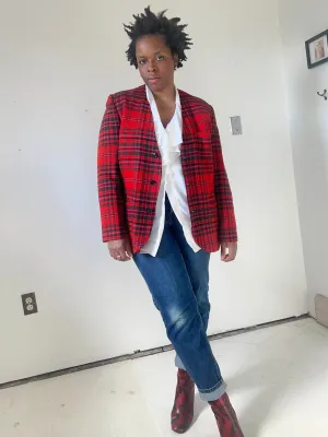 Red Plaid Wool Blazer