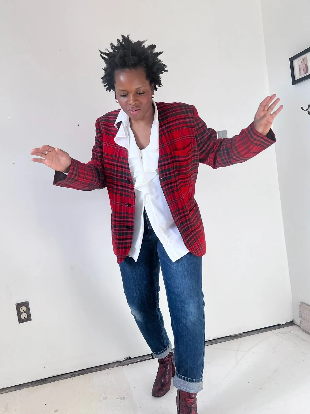 Red Plaid Wool Blazer