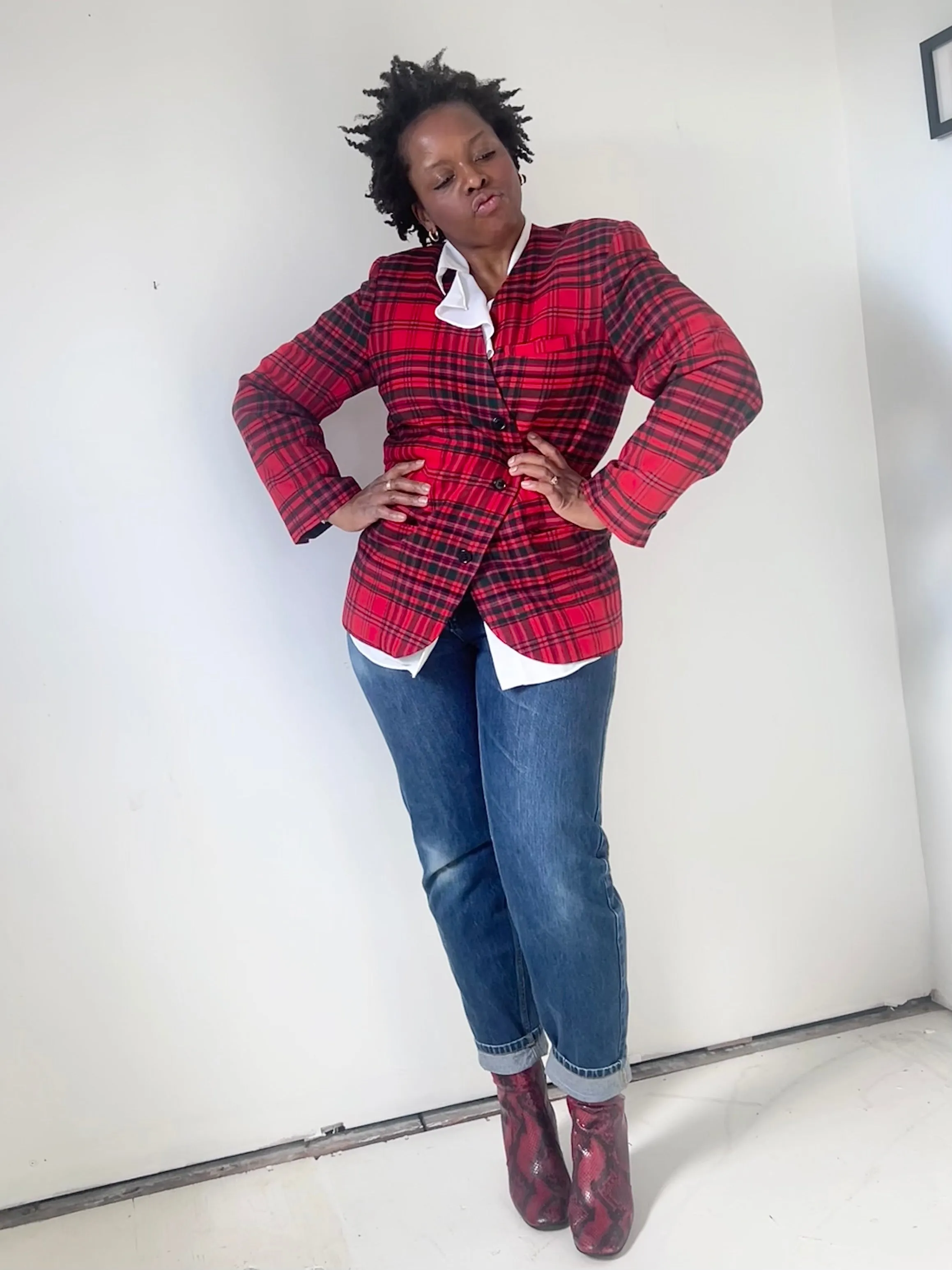 Red Plaid Wool Blazer