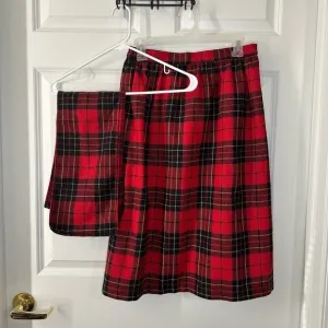 Red Plaid Wool Skirt with Matching Scraf size 10