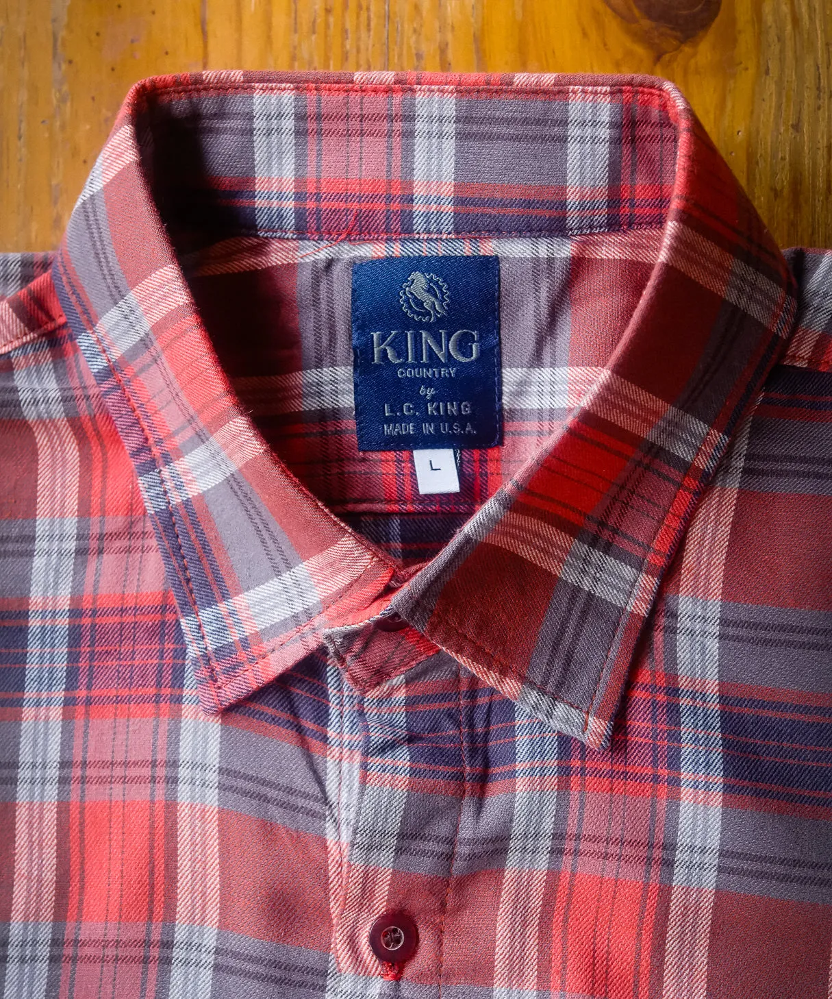 Redish-Orange and Gray Buffalo Plaid Button Up