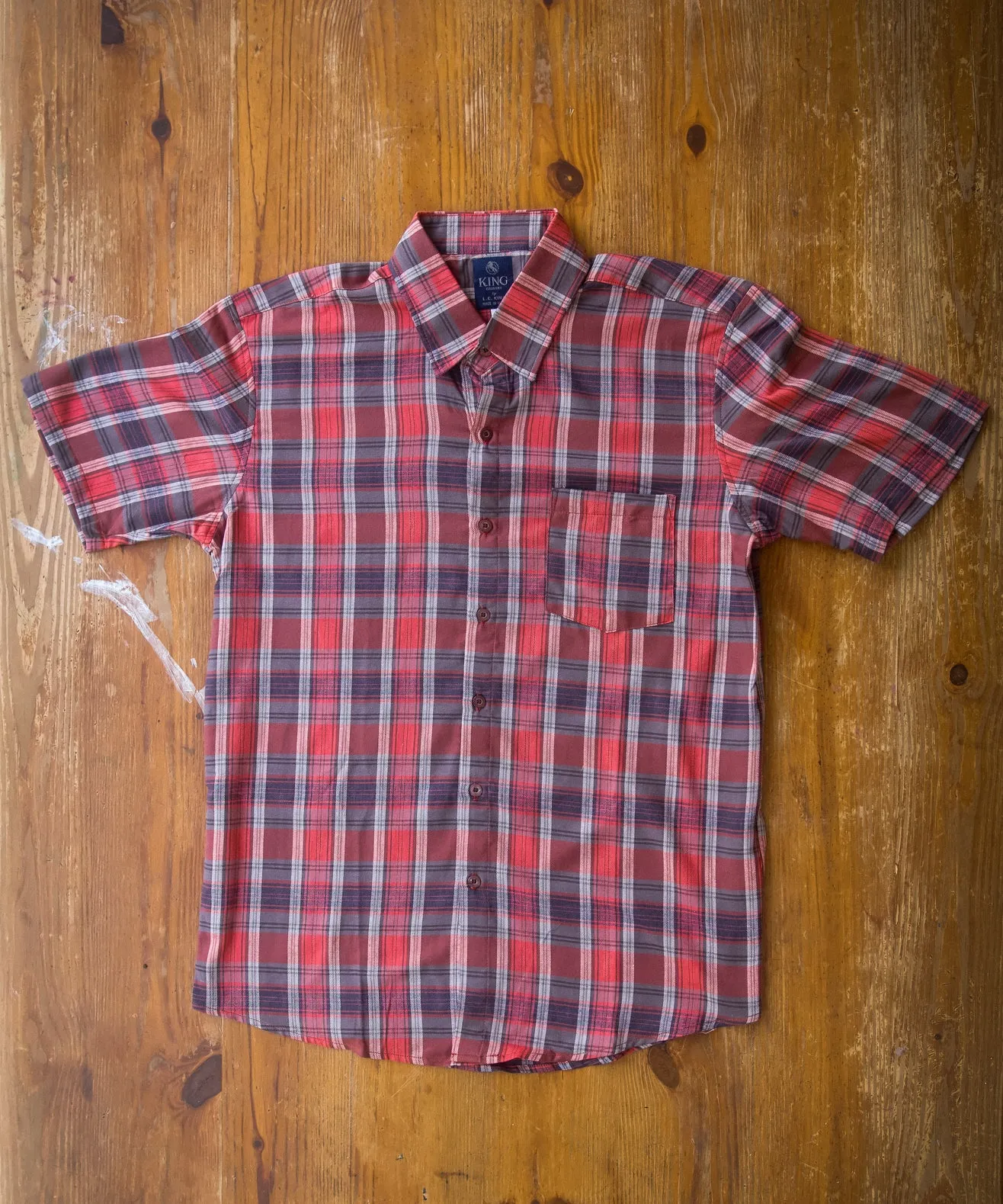 Redish-Orange and Gray Buffalo Plaid Button Up