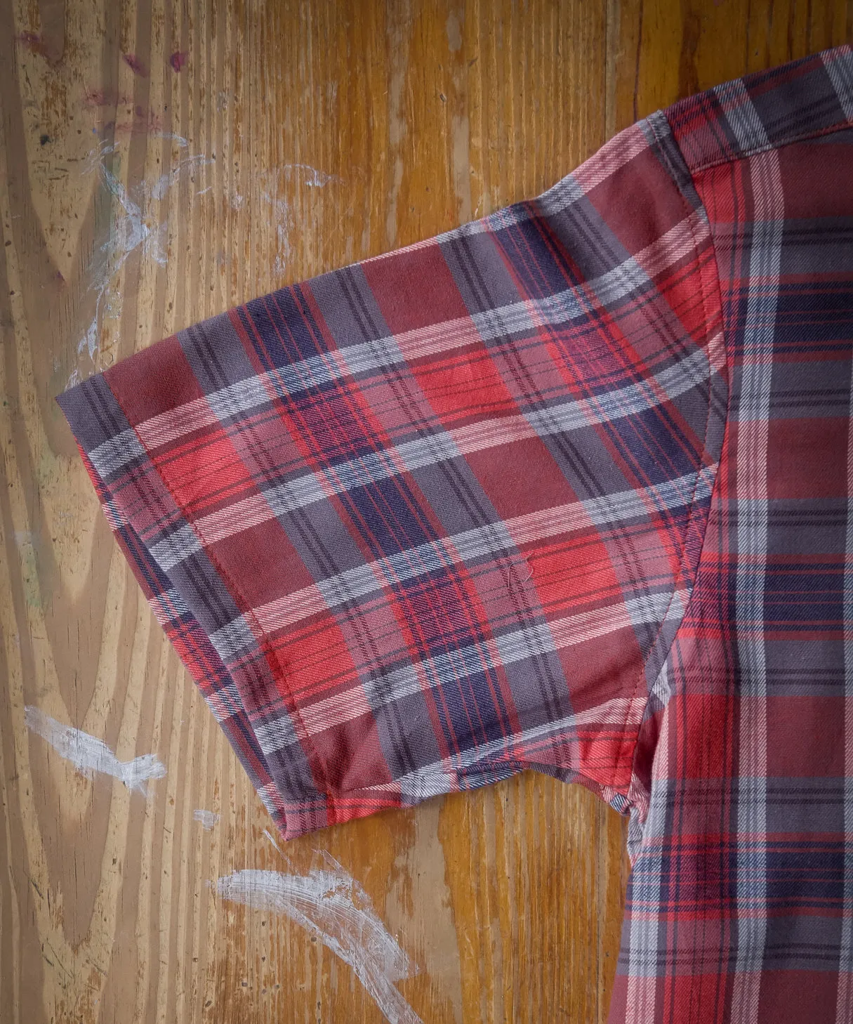 Redish-Orange and Gray Buffalo Plaid Button Up