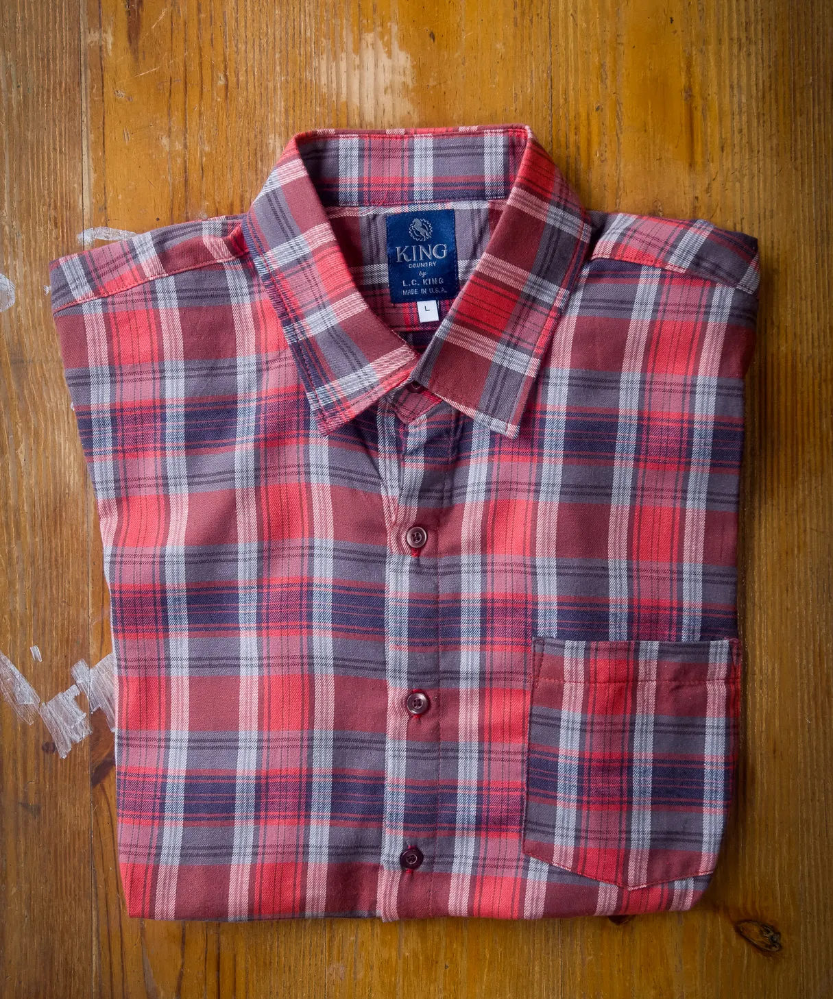 Redish-Orange and Gray Buffalo Plaid Button Up