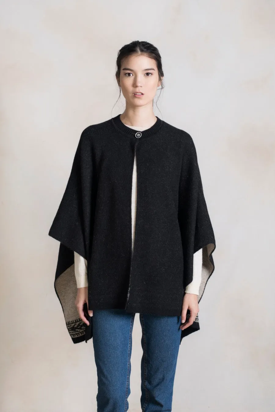 Remi Poncho Baby Alpaca Color Black&Fawn