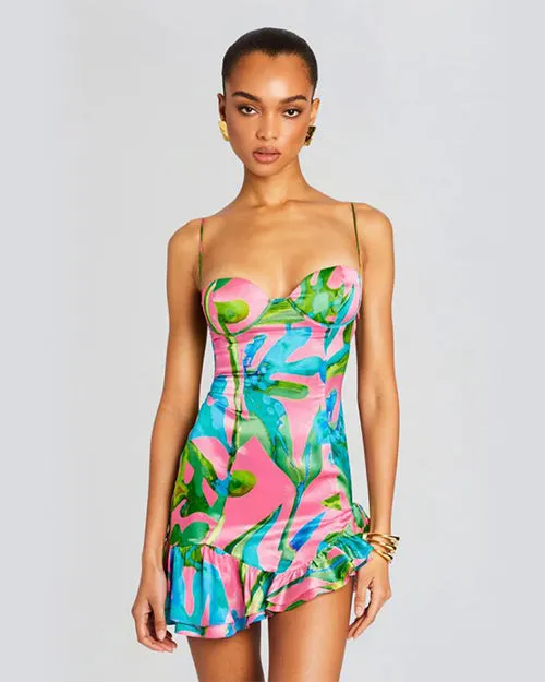 RETROFETE | Silvana Silk Dress | Jade Tropical Leaf