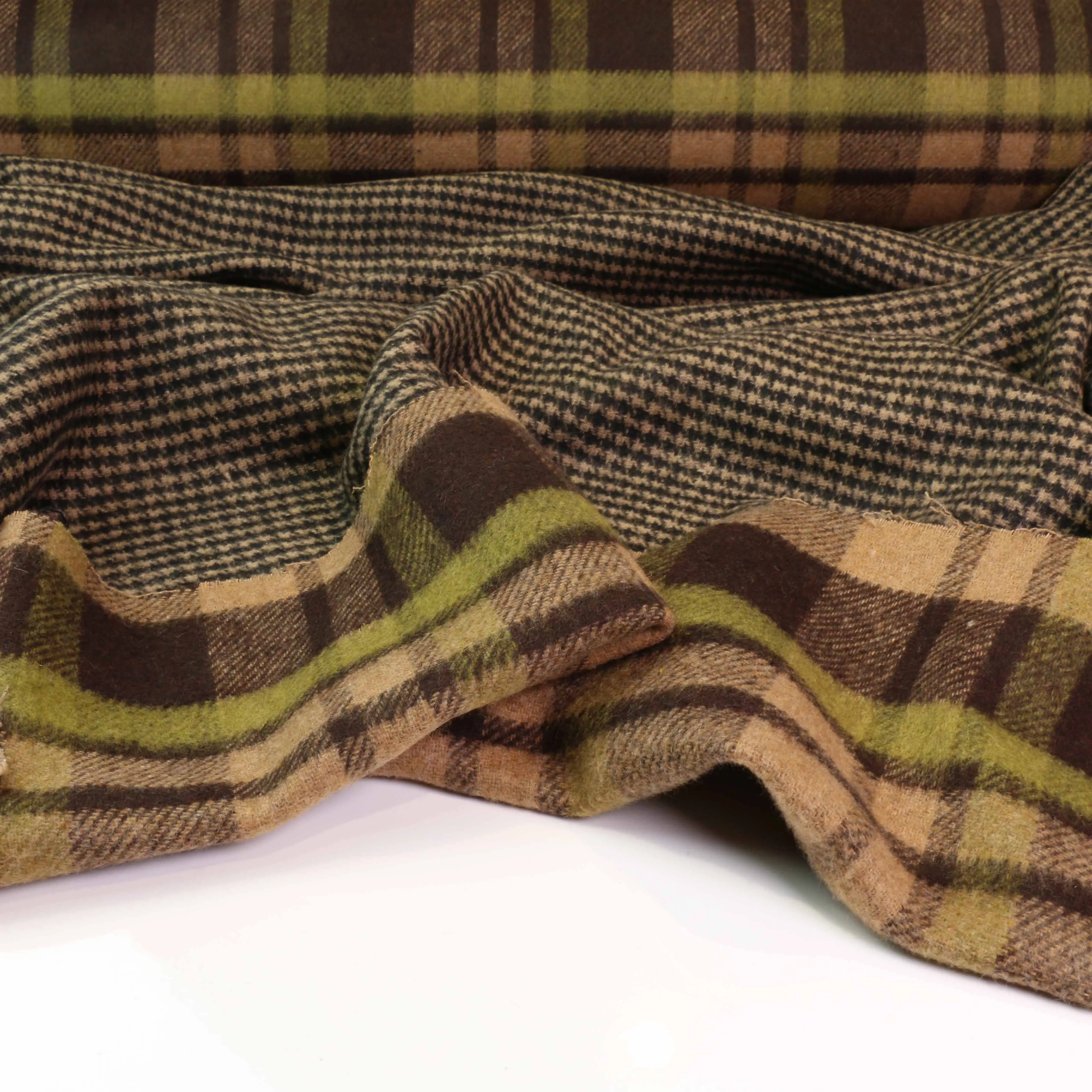Reversible Wool Coating - Brown, Green, Beige