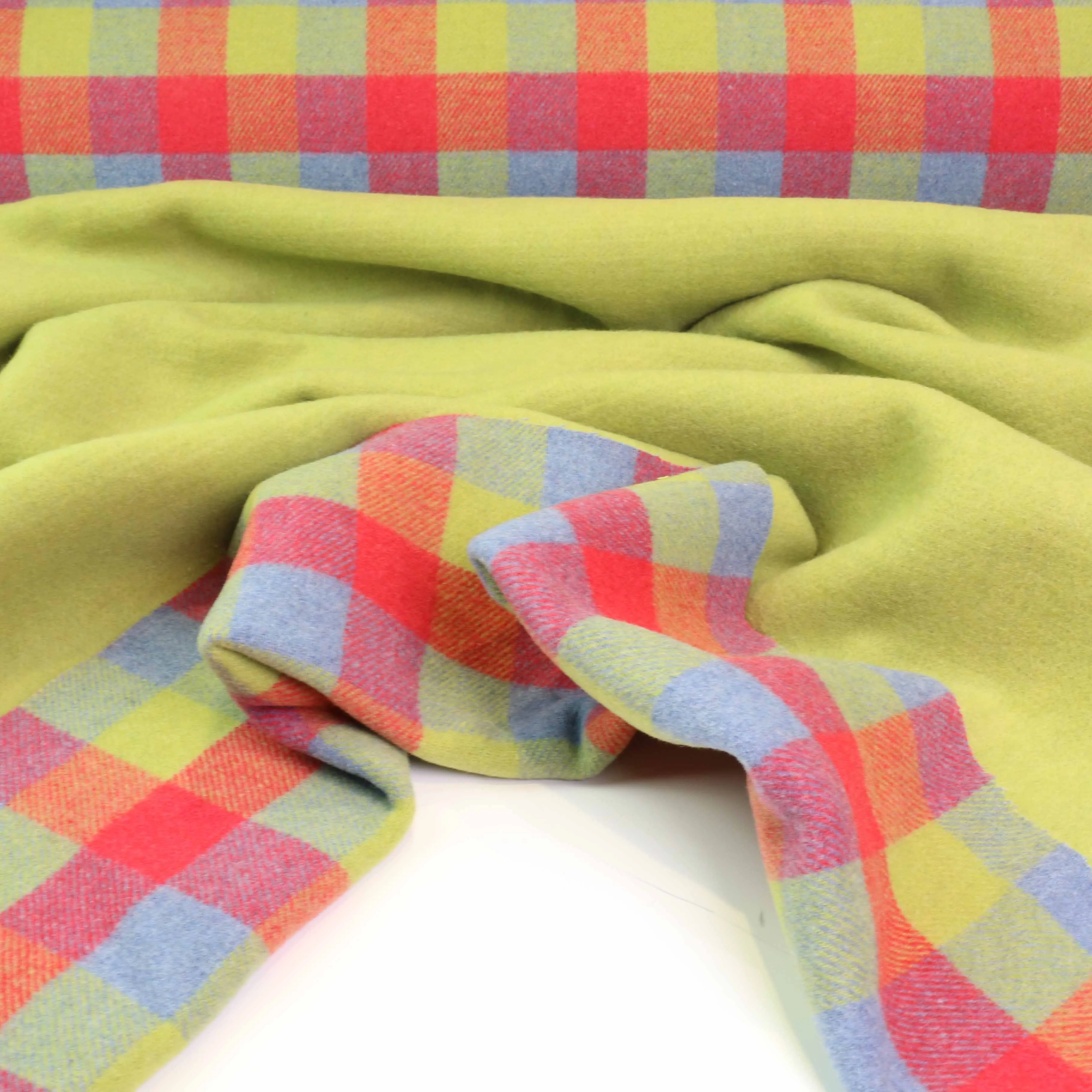 Reversible Wool Coating - Green, red, blue