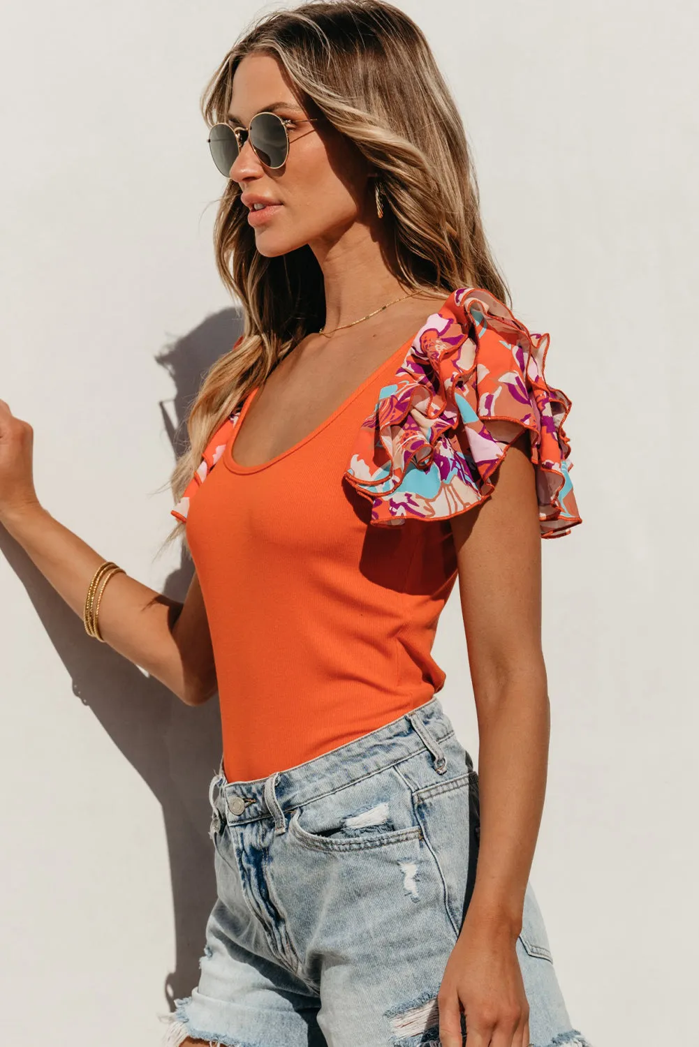 Ribbed Knit Tiered Ruffled Bodysuit