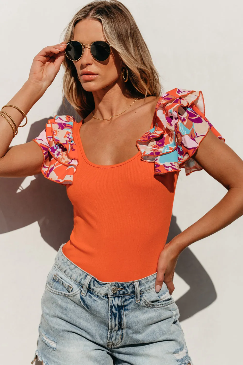 Ribbed Knit Tiered Ruffled Bodysuit