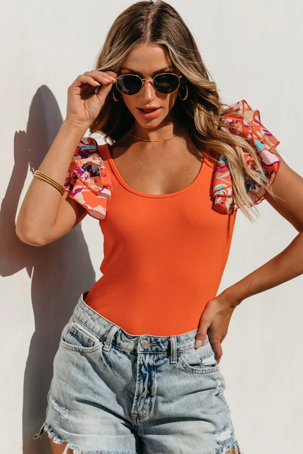 Ribbed Knit Tiered Ruffled Bodysuit