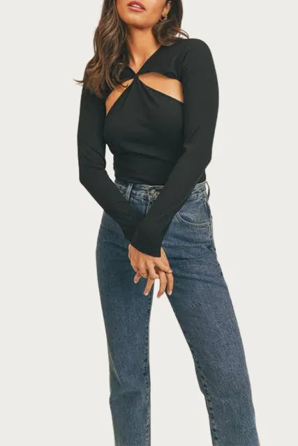 RIBBED OPEN-BACK CUTOUT BODYSUIT