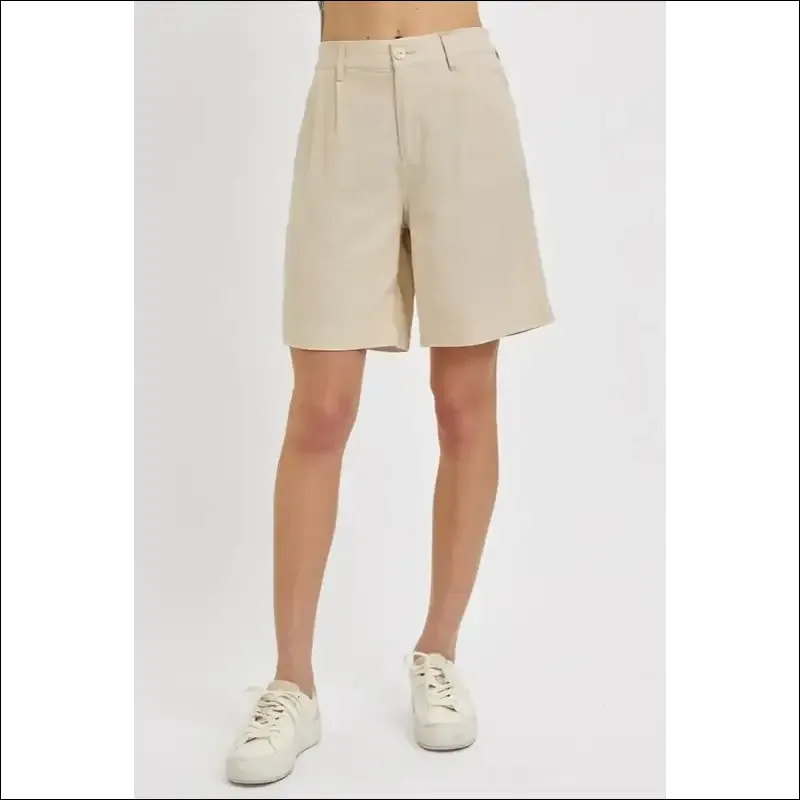 RISEN High Rise Pleated Front Shorts