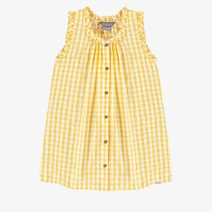 Robe à bretelles larges jaune et blanche à carreaux en seersucker, enfant || Yellow and white checkered dress with large straps in seersucker, child