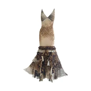 Roberto Cavalli Silk Ruffled Cheetah Gown