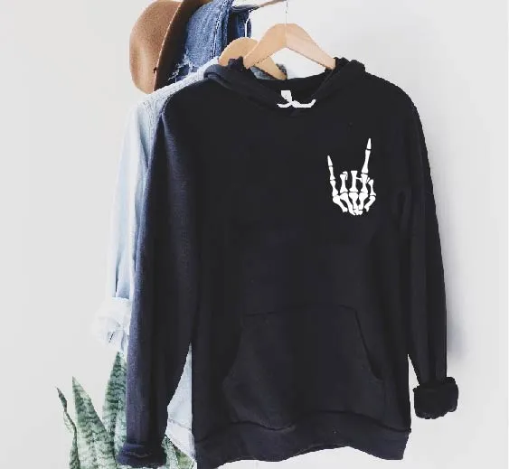 Rock On Skeleton Hoodie | Halloween Hoodie | Soft Unisex Fleece Hoodie