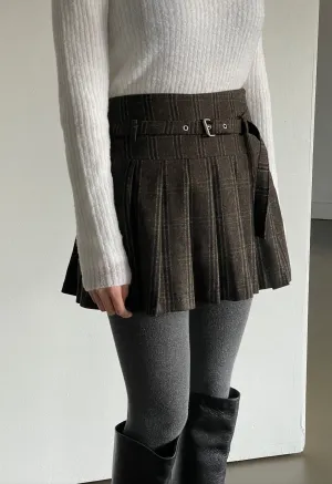 Rooney Pleated Plaid Wool Skirt
