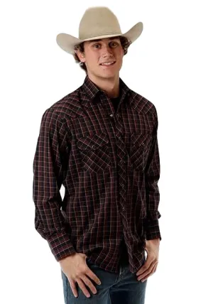 Roper Mens Black & Brown Plaid Western Shirt