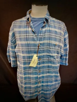 ROptions Short Sleeve Summer Light Grid Plaid Shirt