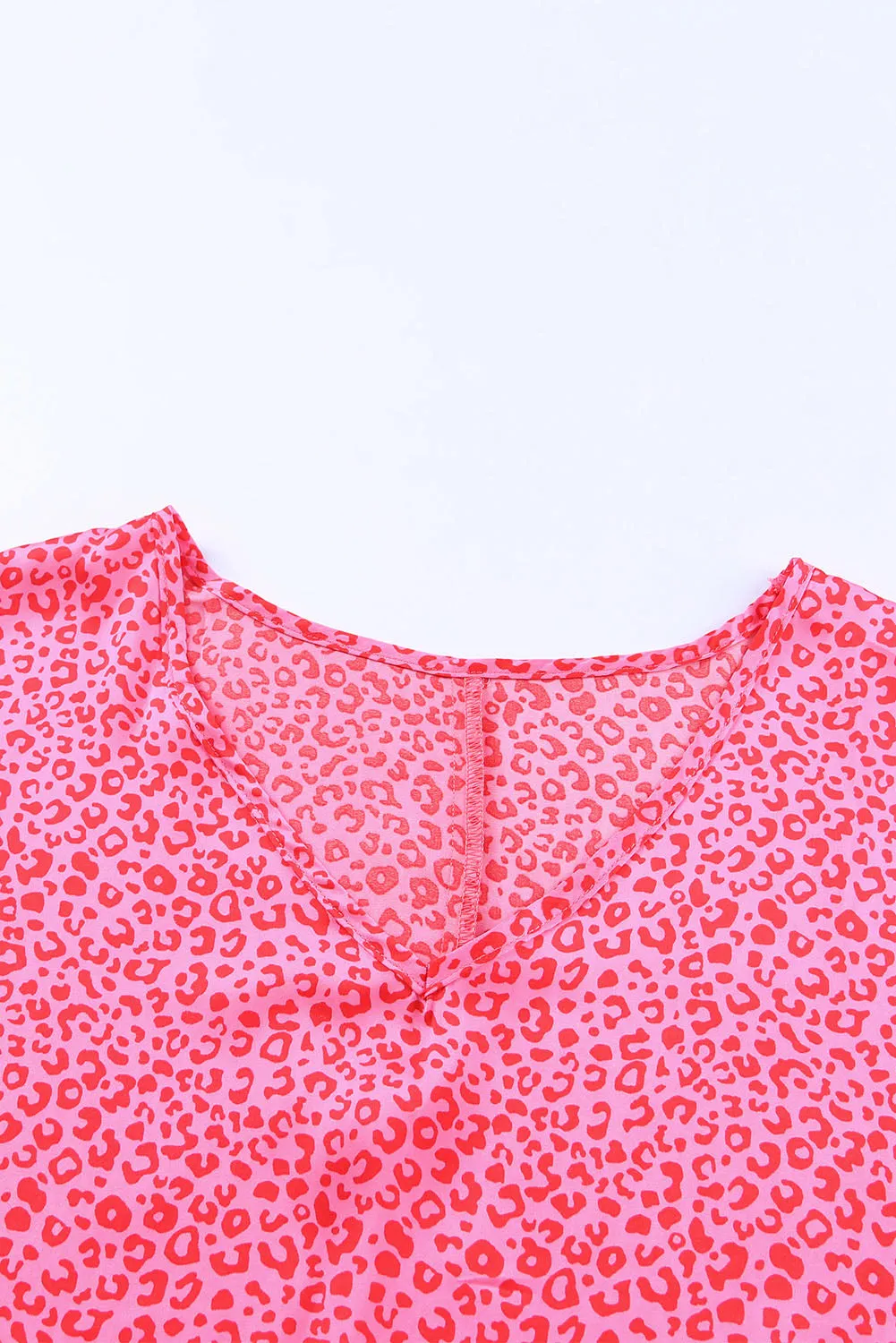 Rose Leopard Print Oversized Half Sleeve V Neck Top