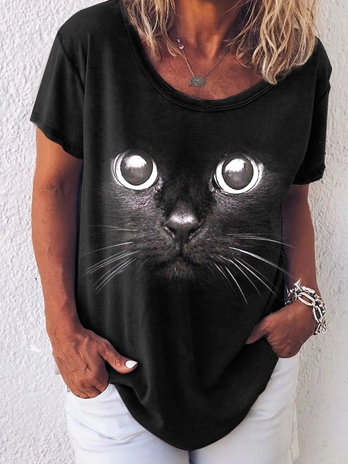 Round Neck Animal Printed T-Shirts Shirts Blouses