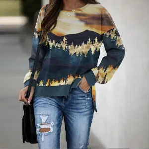 Round Neck Floral Printed T-Shirts Blouses Sweatshirts