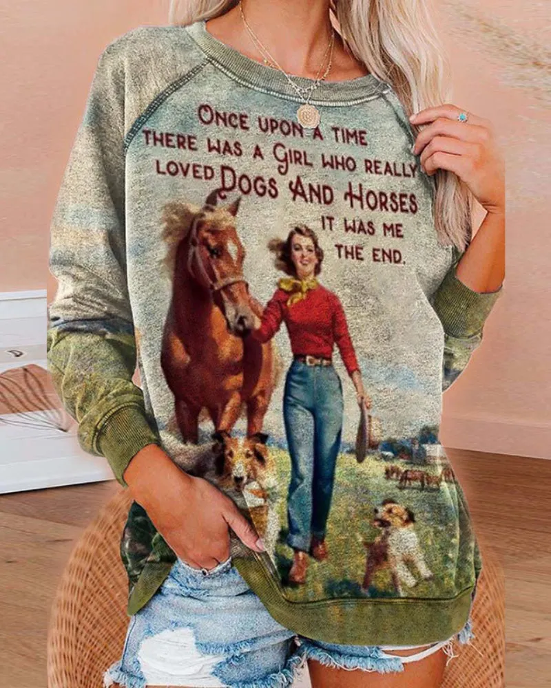 Round Neck Floral Printed T-Shirts Blouses Sweatshirts