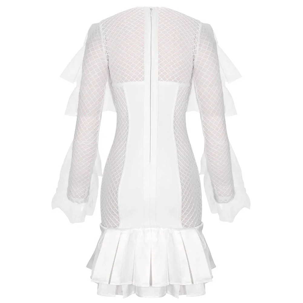 Round Neck Long Sleeve Plaid Mini Bandage Dress PP091809