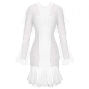 Round Neck Long Sleeve Plaid Mini Bandage Dress PP091809