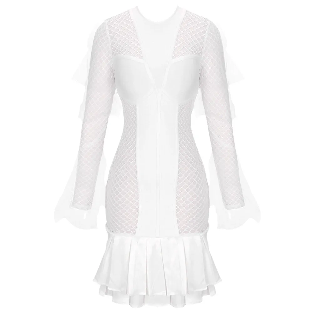Round Neck Long Sleeve Plaid Mini Bandage Dress PP091809