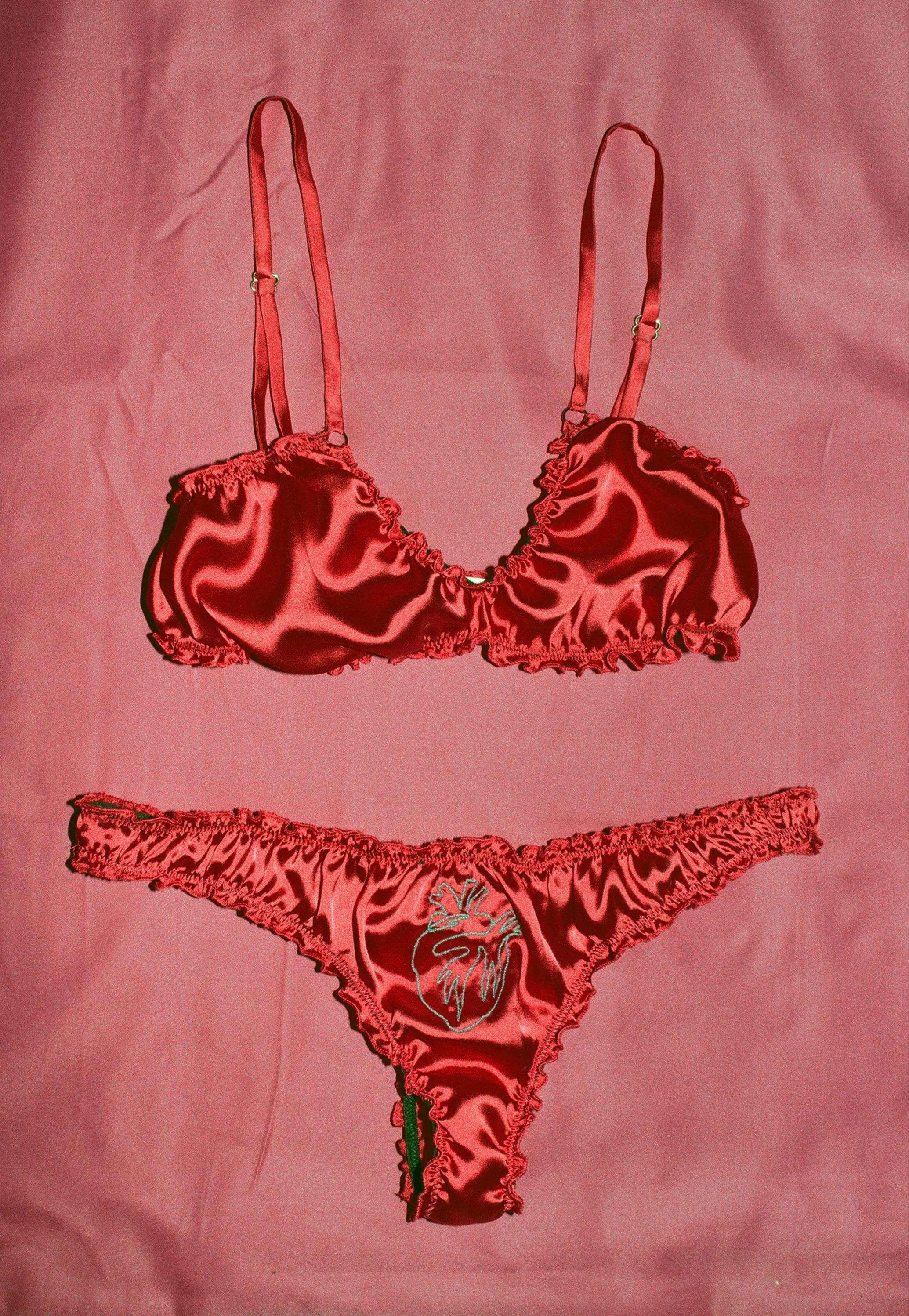 Ruby Red Ruffle Silk Bralette