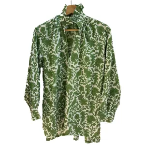 Ruffle Collar Top - Green and White