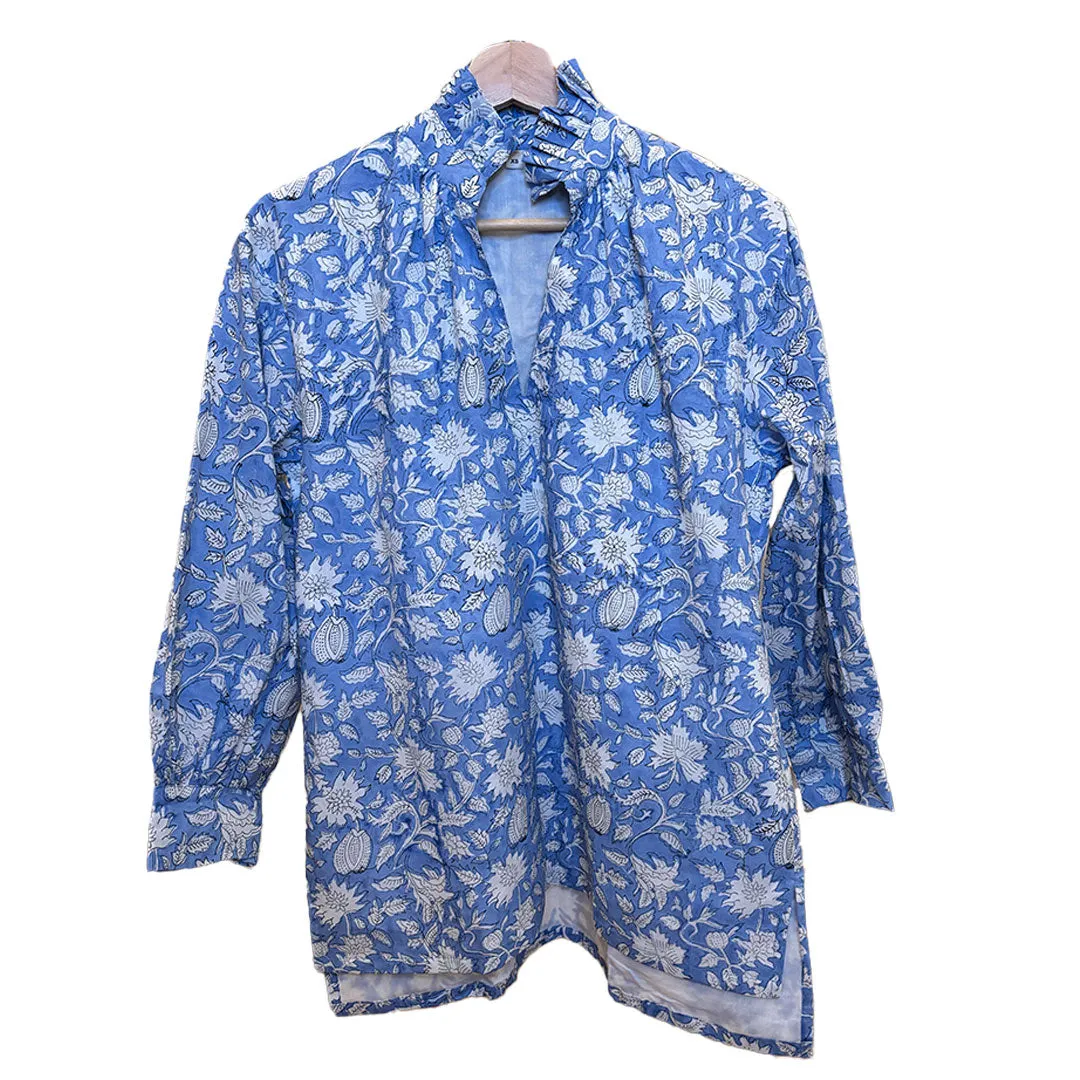 Ruffle Collar Top - Wedgewood Blue